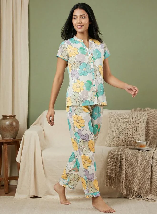 ميش طقم بيجاما من بنطال وبلوزة بطبعة زهور